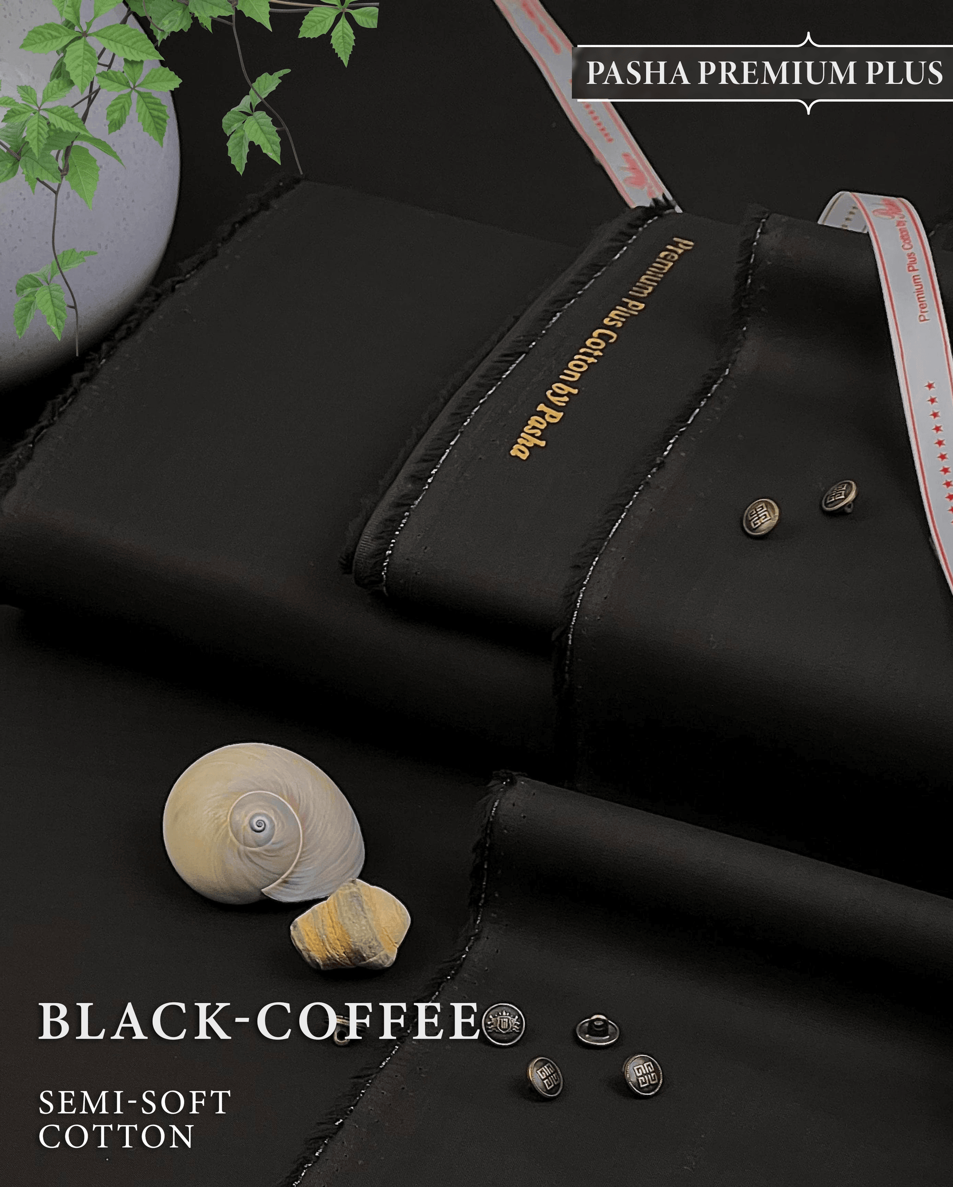 Pasha Premium Plus | Pure Egyptian Cotton | Semi-Soft Luxurious Unstitched Fabric for Men's (Black Coffee) - Sultan Fabrics