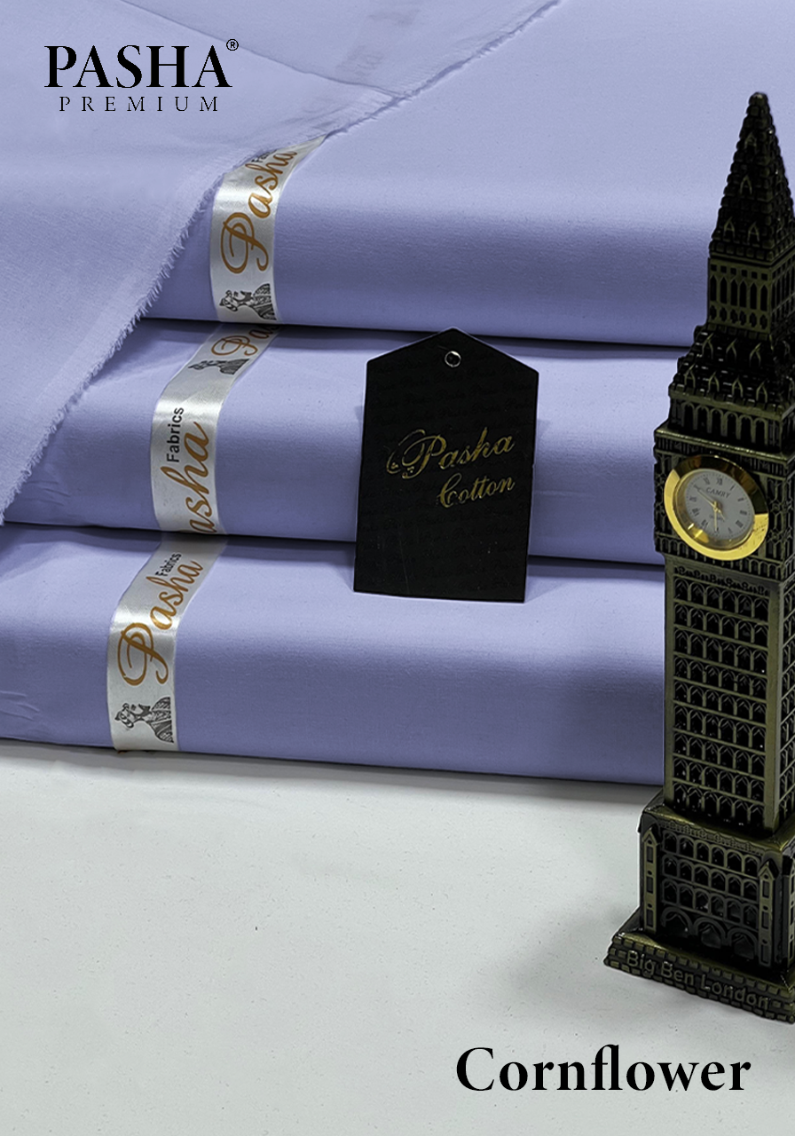 Pasha Premium | 100% Soft Egyptian Cotton | Luxurious Unstitched Fabric (Cornflower)