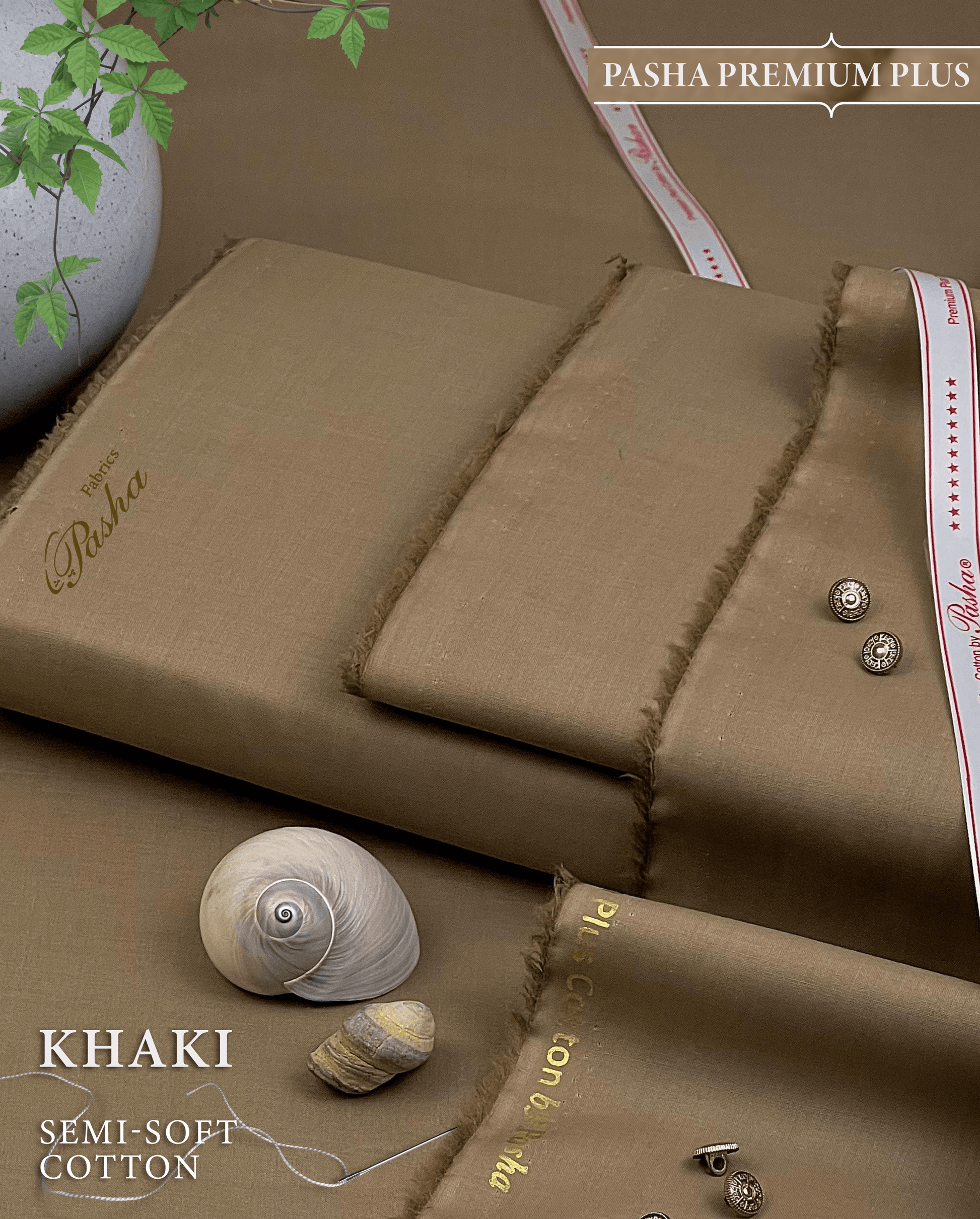 Pasha Premium Plus | Pure Egyptian Cotton | Semi-Soft Luxurious Unstitched Fabric for Men's (Khaki) - Sultan Fabrics