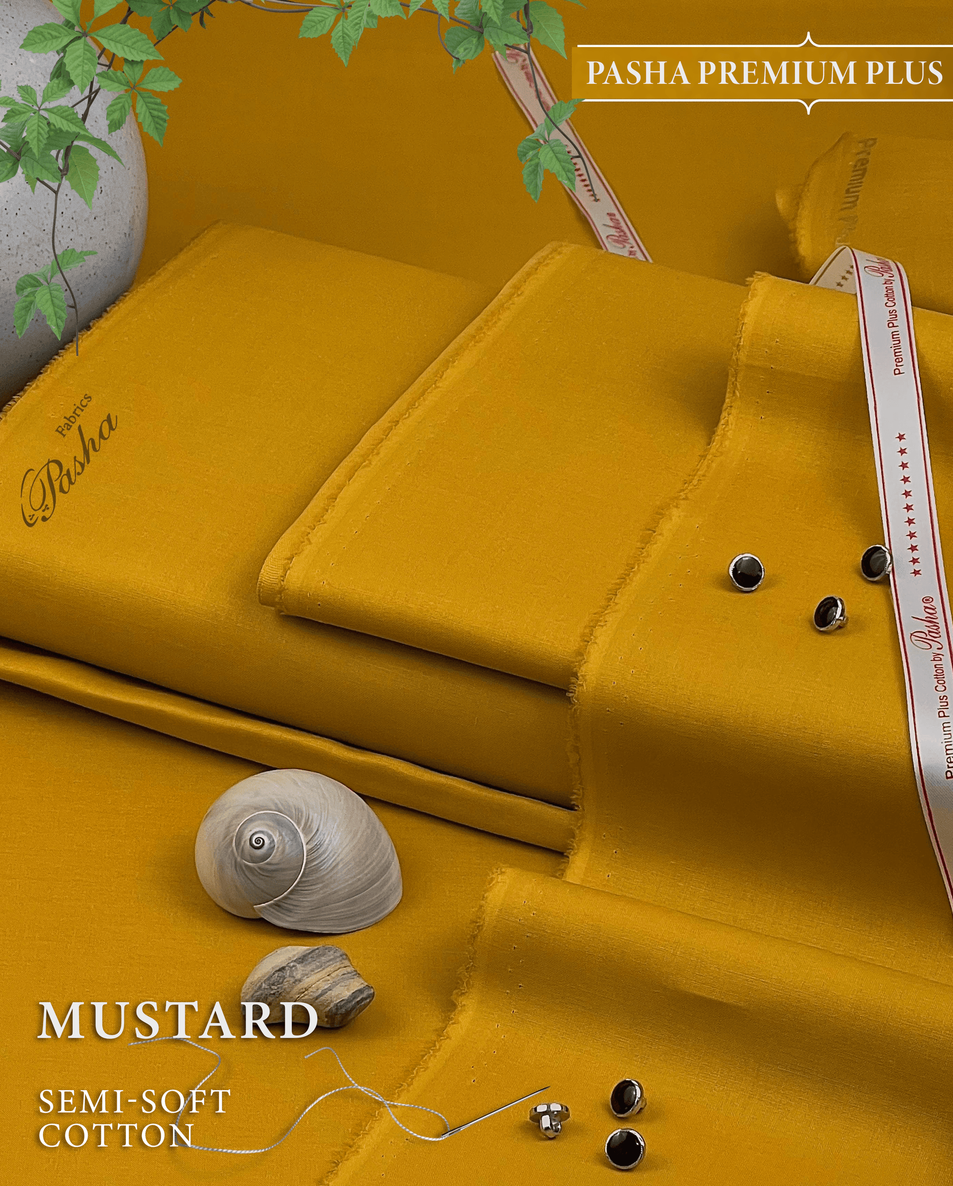 Pasha Premium Plus | Pure Egyptian Cotton | Semi-Soft Luxurious Unstitched Fabric for Men's (Mustard) - Sultan Fabrics