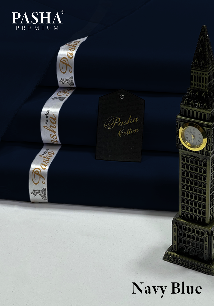 Pasha Premium | 100% Soft Egyptian Cotton | Luxurious Unstitched Fabric (Navy Blue)