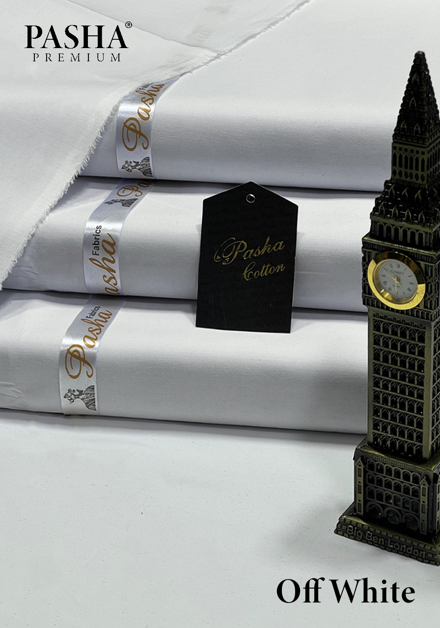Pasha Premium | 100% Soft Egyptian Cotton | Luxurious Unstitched Fabric (Off White)