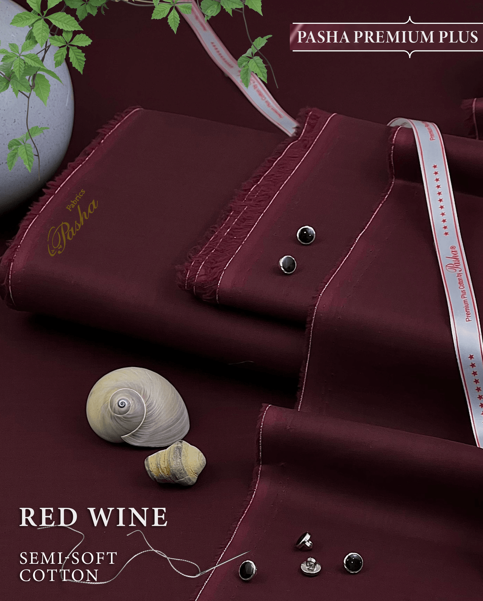 Pasha Premium Plus | Pure Egyptian Cotton | Semi-Soft Luxurious Unstitched Fabric for Men's (Red Wine) - Sultan Fabrics
