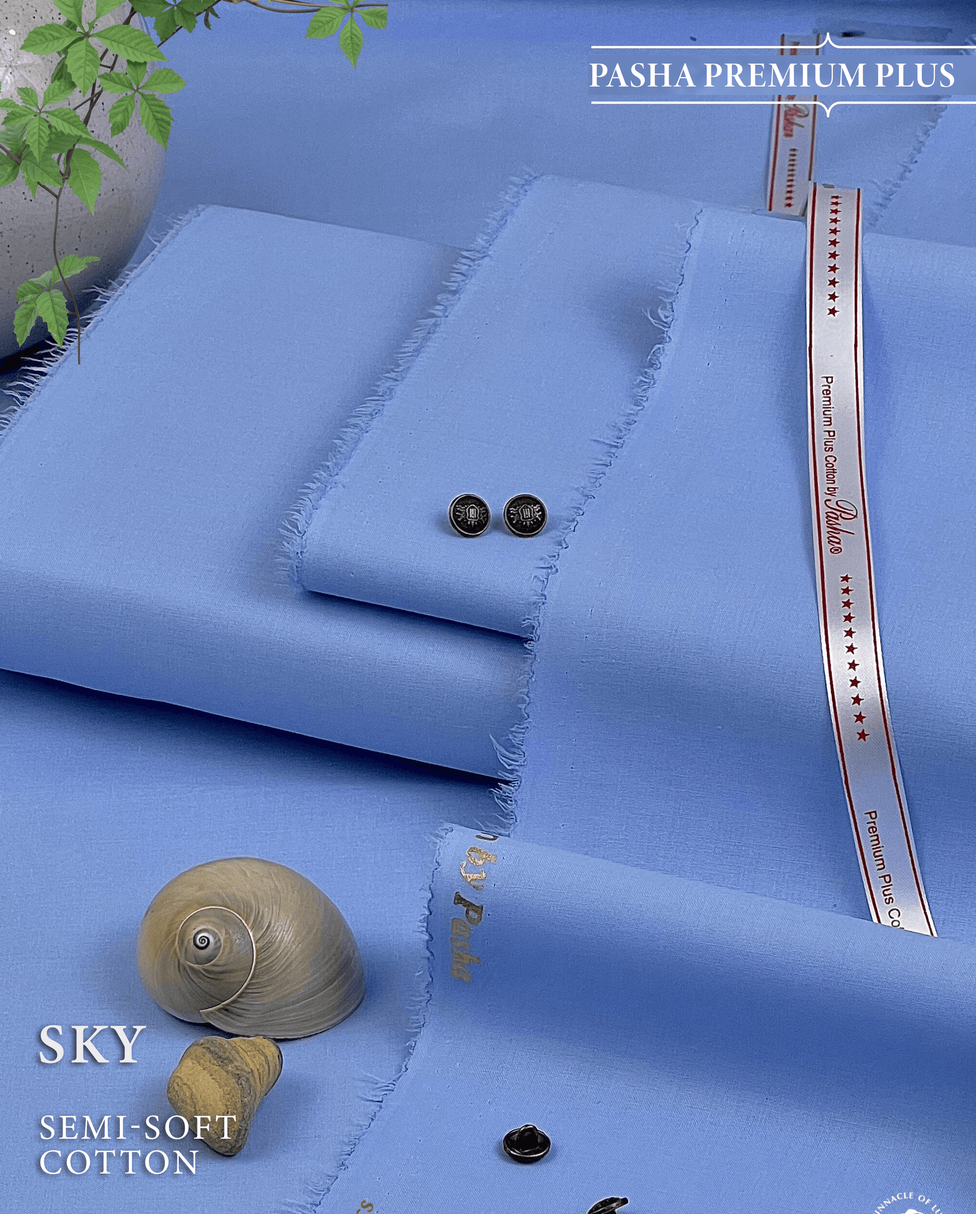 Pasha Premium Plus | Pure Egyptian Cotton | Semi-Soft Luxurious Unstitched Fabric for Men's (Sky) - Sultan Fabrics