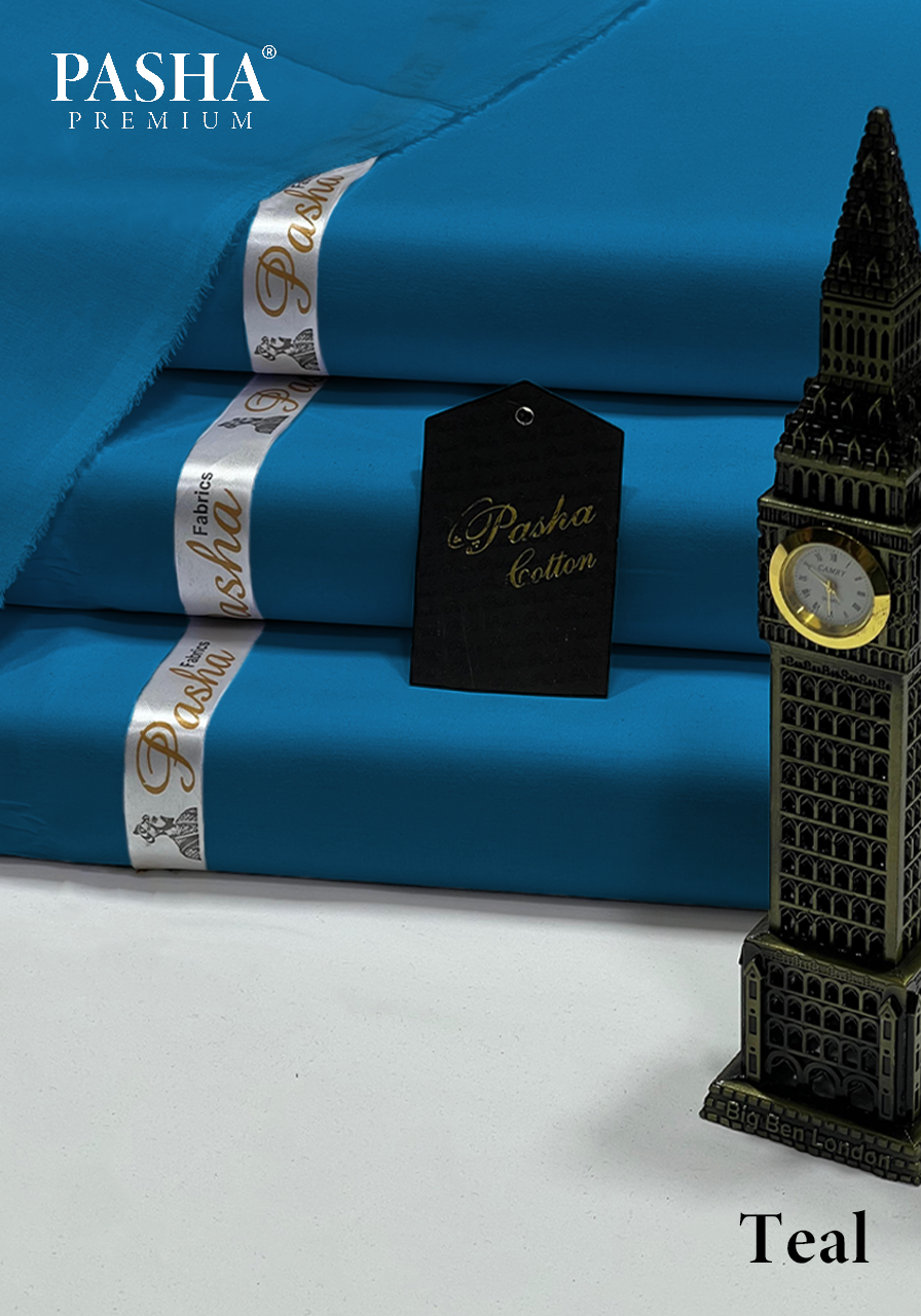 Pasha Premium | 100% Soft Egyptian Cotton | Luxurious Unstitched Fabric (Teal)