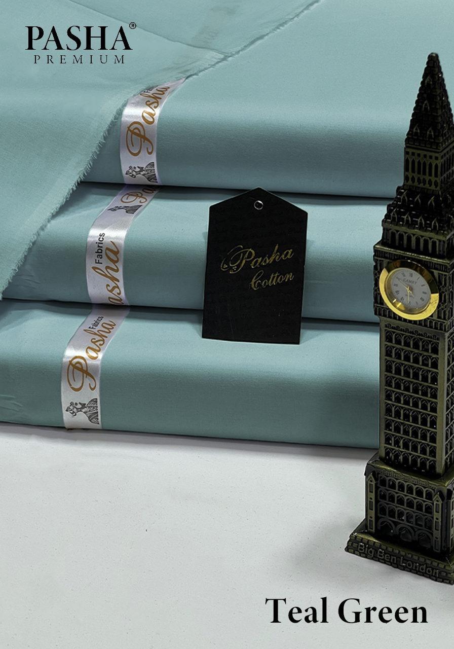 Pasha Premium | 100% Soft Egyptian Cotton | Luxurious Unstitched Fabric (Teal Green)