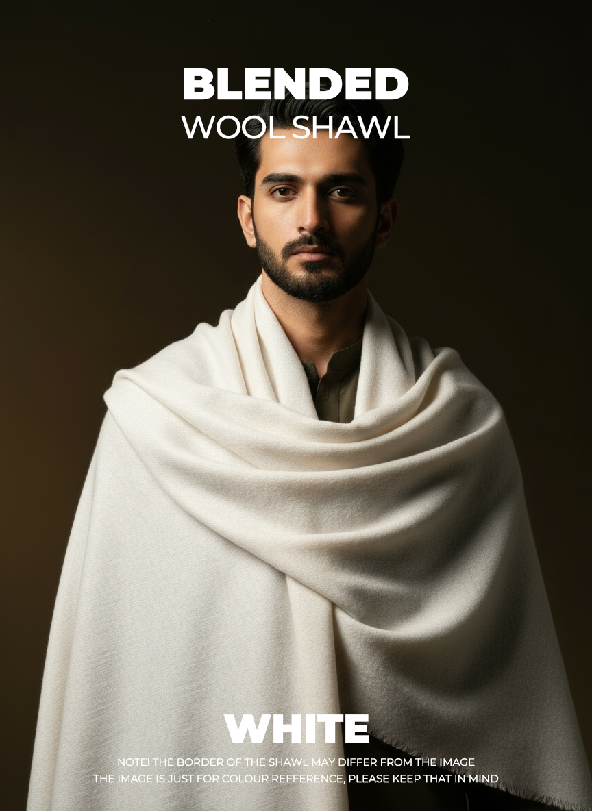 Libas-e-Andalus Blended Wool Shawl (White)
