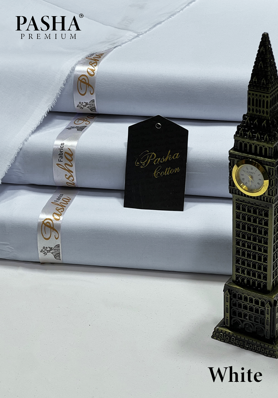 Pasha Premium | 100% Soft Egyptian Cotton | Luxurious Unstitched Fabric (White)