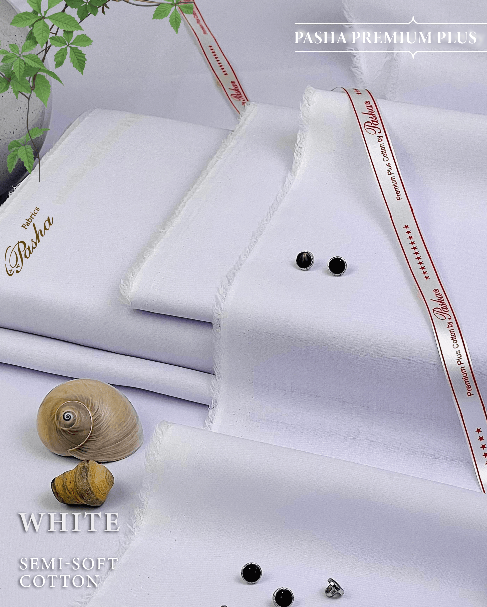 Pasha Premium Plus | Pure Egyptian Cotton | Semi-Soft Luxurious Unstitched Fabric for Men's (White) - Sultan Fabrics