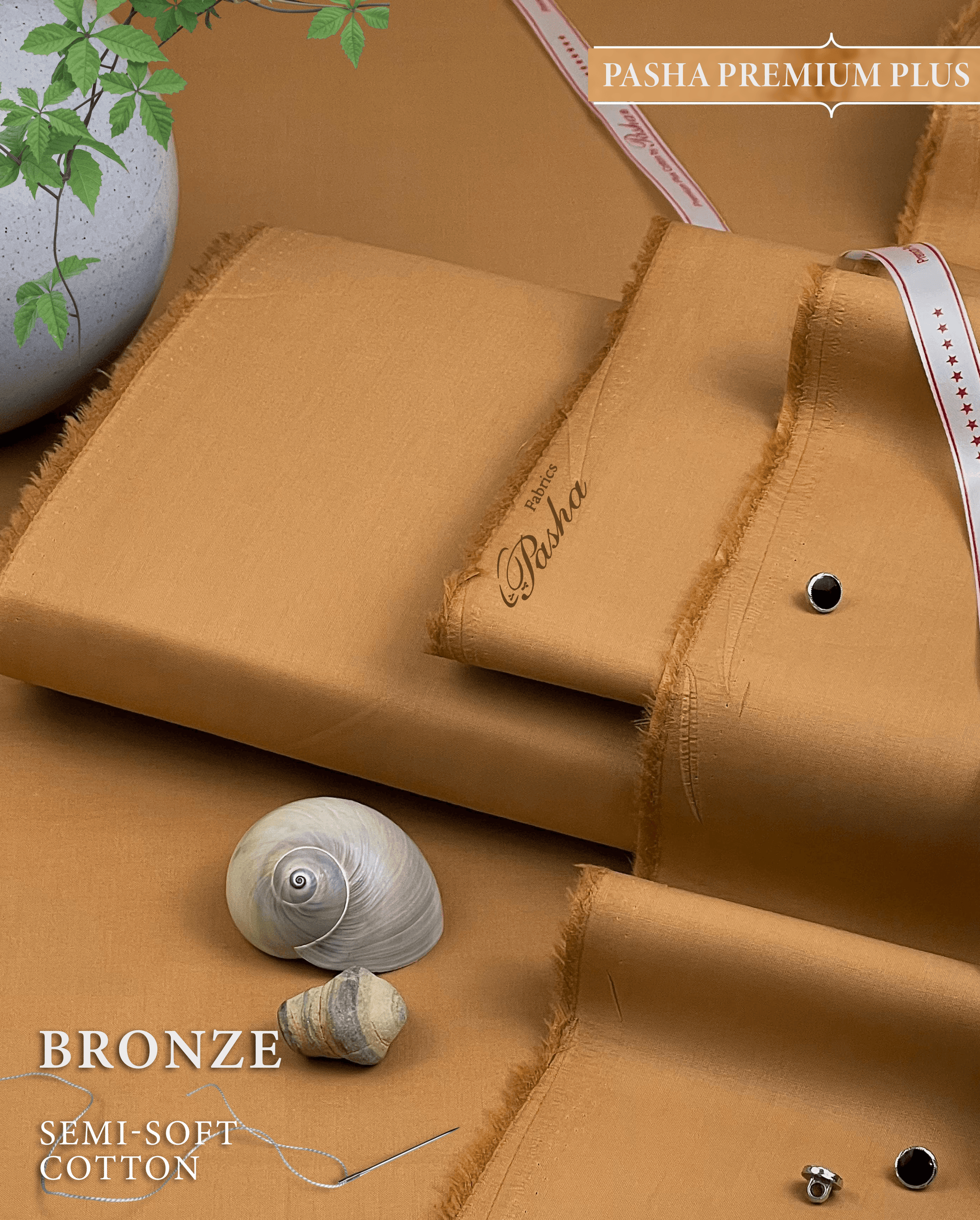 Pasha Premium Plus | Pure Egyptian Cotton | Semi-Soft Luxurious Unstitched Fabric for Men's (Bronze) - Sultan Fabrics