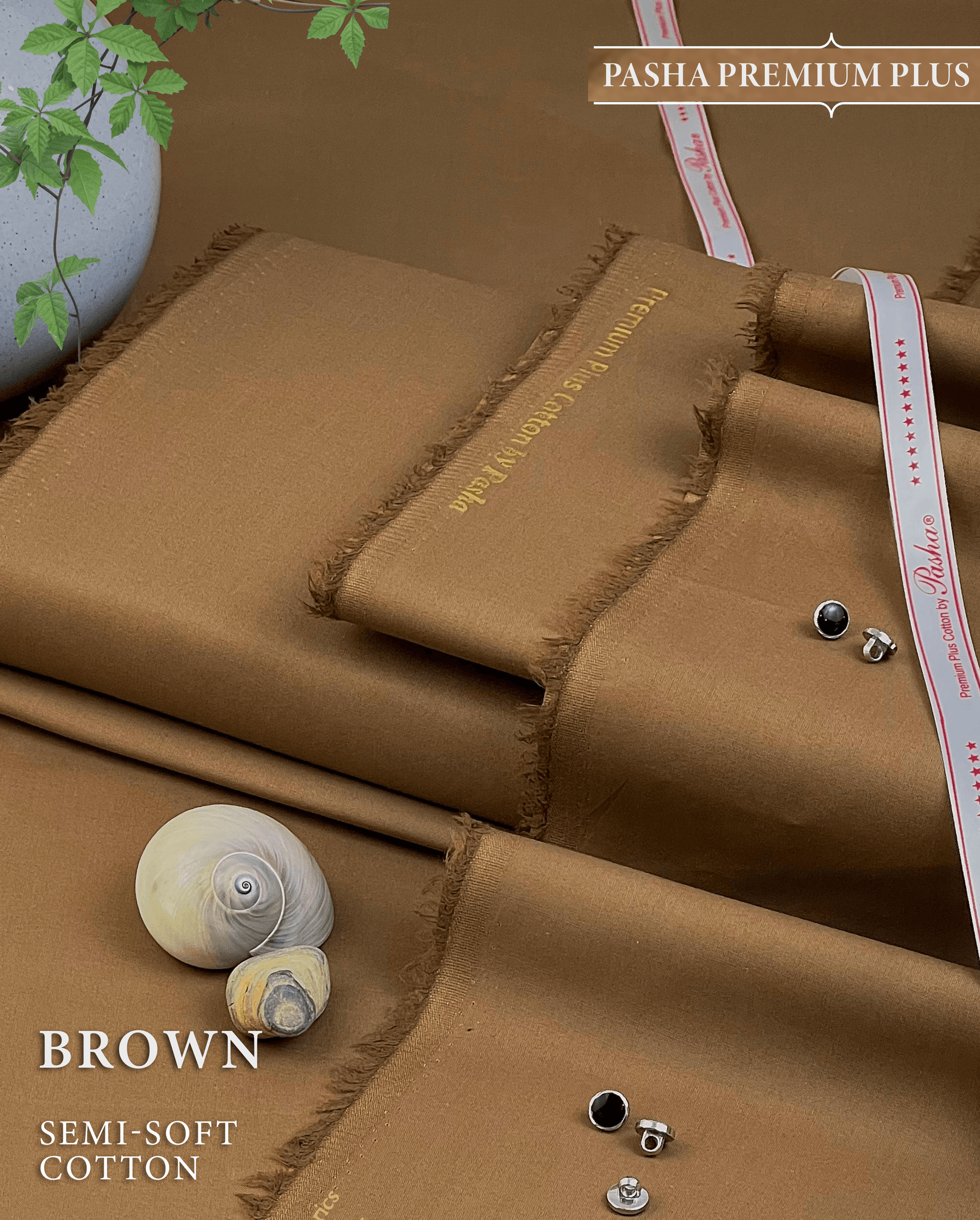 Pasha Premium Plus | Pure Egyptian Cotton | Semi-Soft Luxurious Unstitched Fabric for Men's (Brown) - Sultan Fabrics