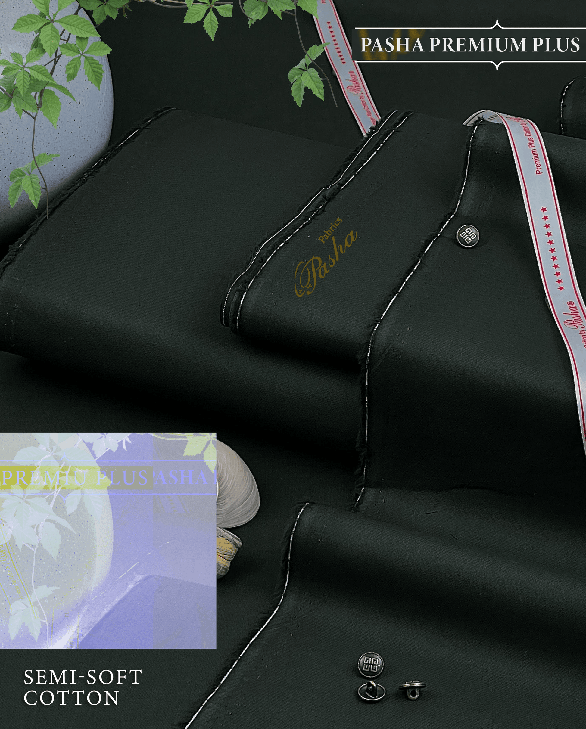 Pasha Premium Plus | Pure Egyptian Cotton | Semi-Soft Luxurious Unstitched Fabric for Men's (Forest) - Sultan Fabrics