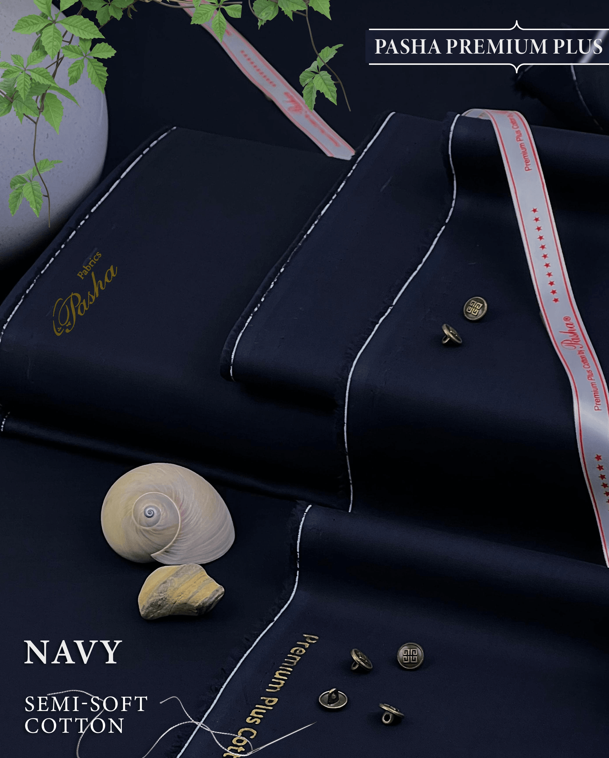 Pasha Premium Plus | Pure Egyptian Cotton | Semi-Soft Luxurious Unstitched Fabric for Men's (Navy) - Sultan Fabrics