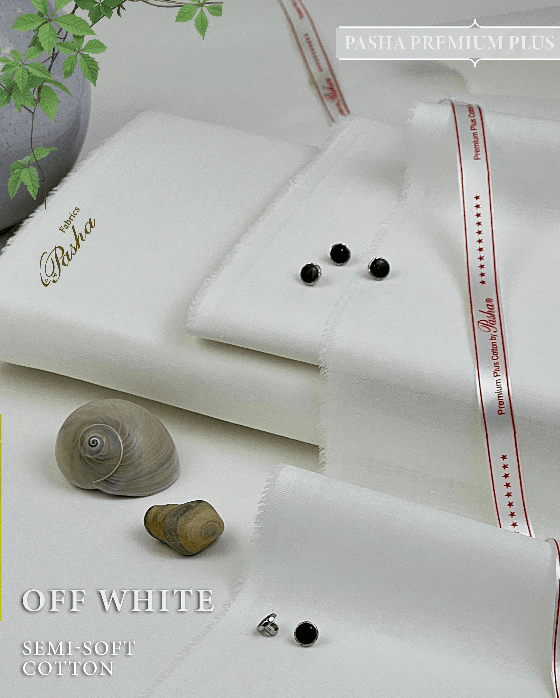 Pasha Premium Plus | Pure Egyptian Cotton | Semi-Soft Luxurious Unstitched Fabric for Men's (Off White) - Sultan Fabrics