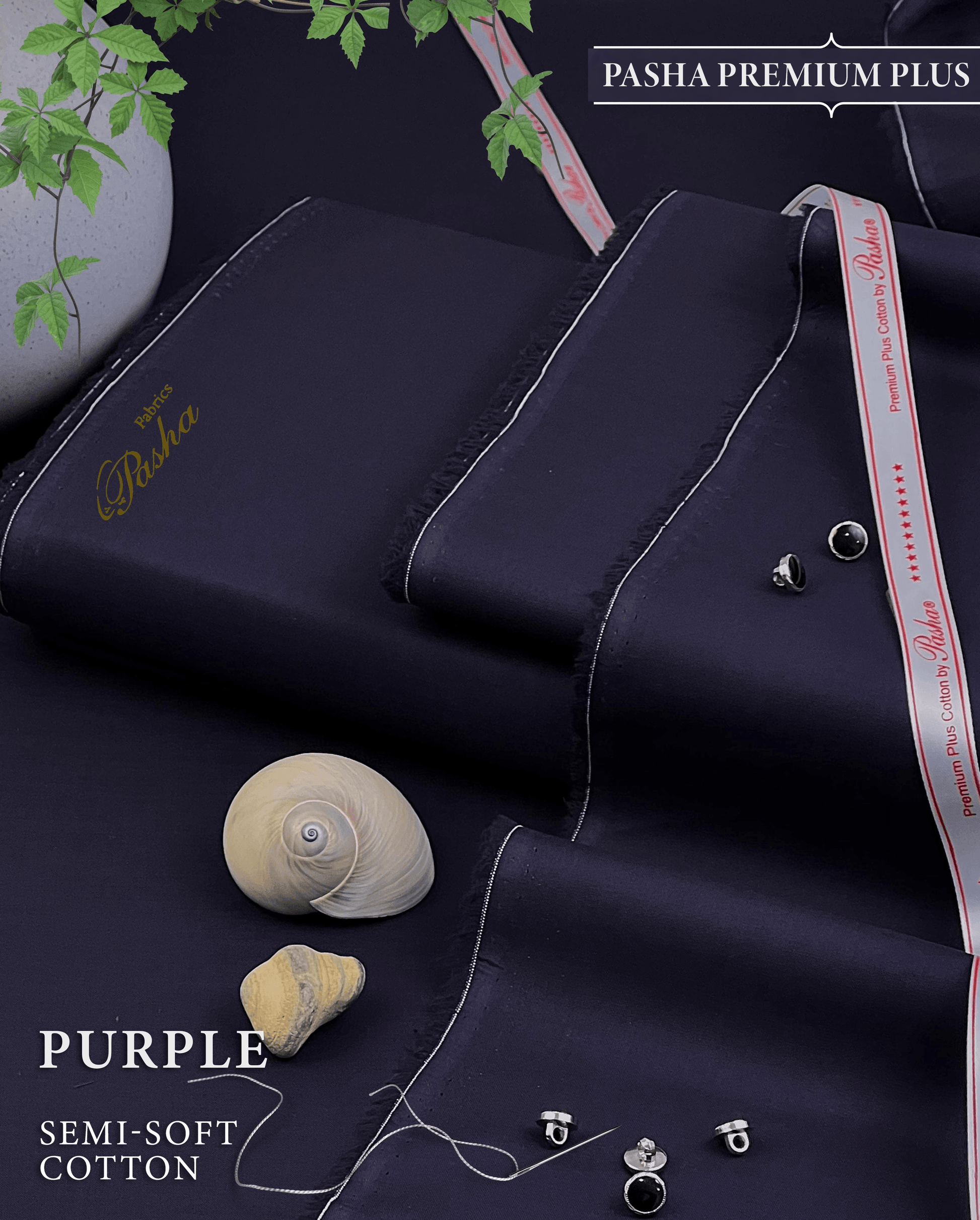Pasha Premium Plus | Pure Egyptian Cotton | Semi-Soft Luxurious Unstitched Fabric for Men's (Purple) - Sultan Fabrics