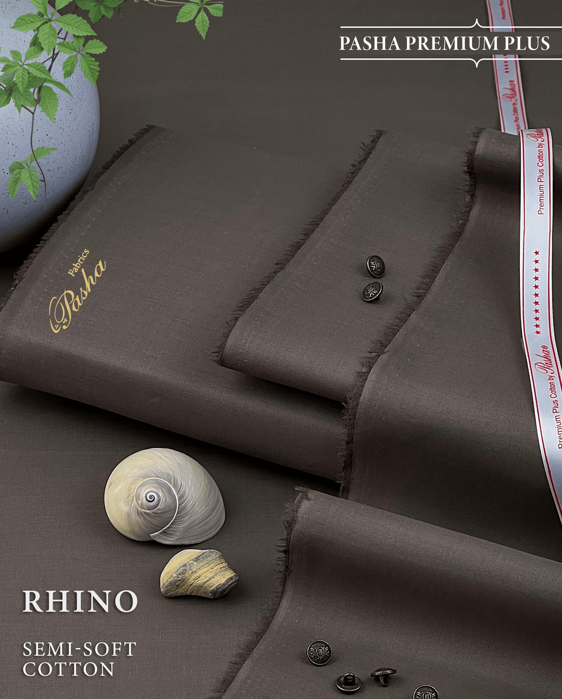 Pasha Premium Plus | Pure Egyptian Cotton | Semi-Soft Luxurious Unstitched Fabric for Men's (Rhino) - Sultan Fabrics