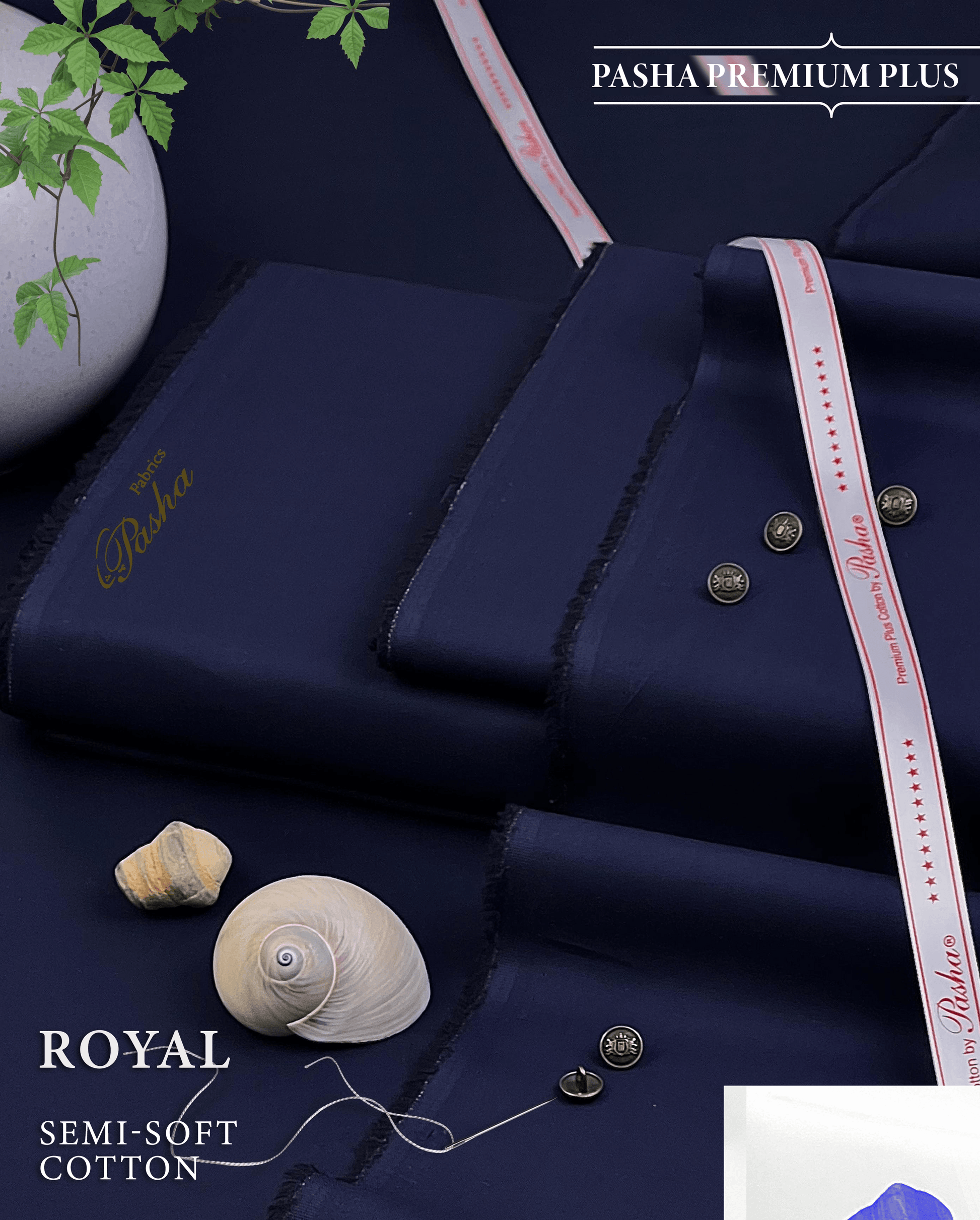 Pasha Premium Plus | Pure Egyptian Cotton | Semi-Soft Luxurious Unstitched Fabric for Men's (Royal) - Sultan Fabrics