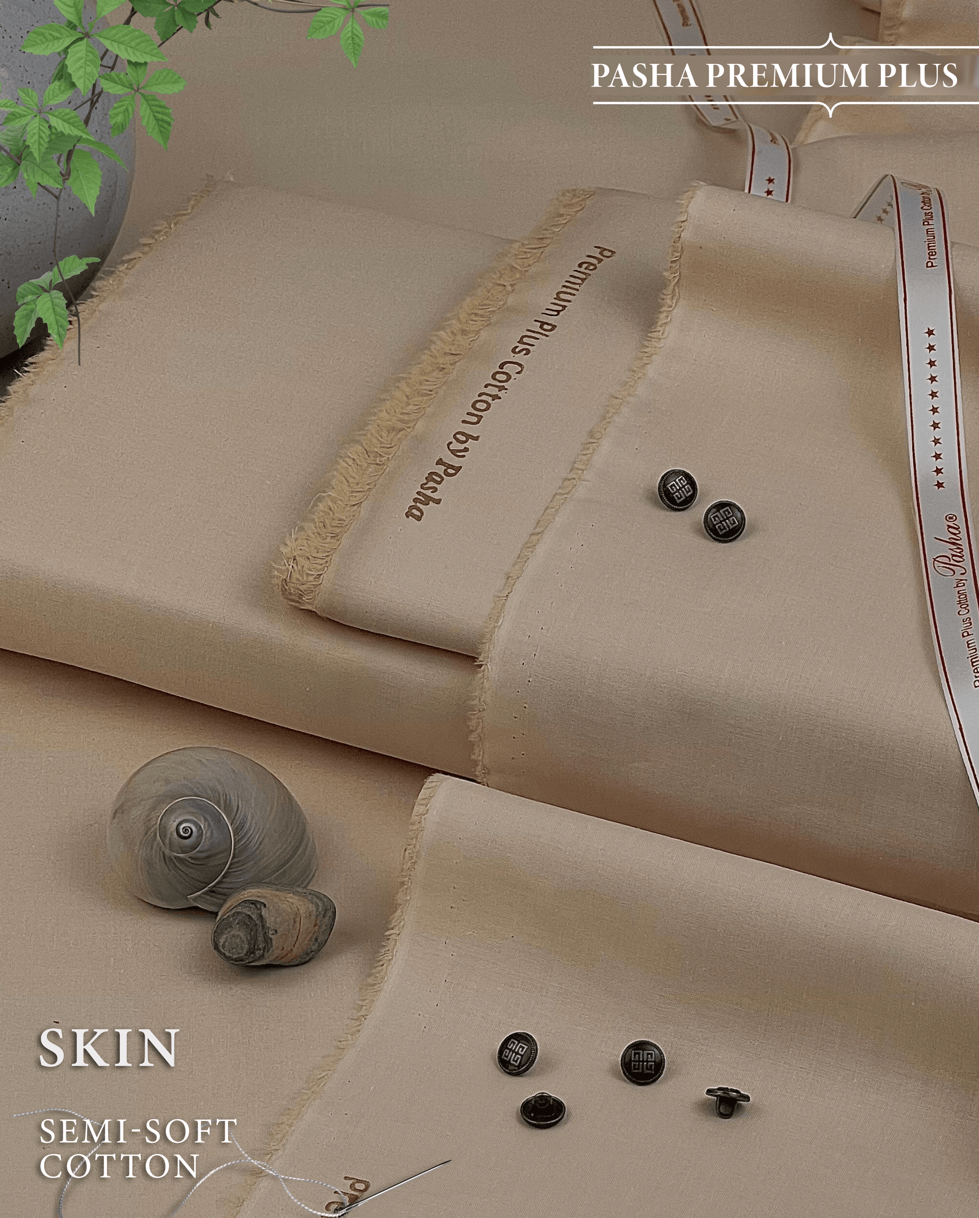 Pasha Premium Plus | Pure Egyptian Cotton | Semi-Soft Luxurious Unstitched Fabric for Men's (Skin) - Sultan Fabrics