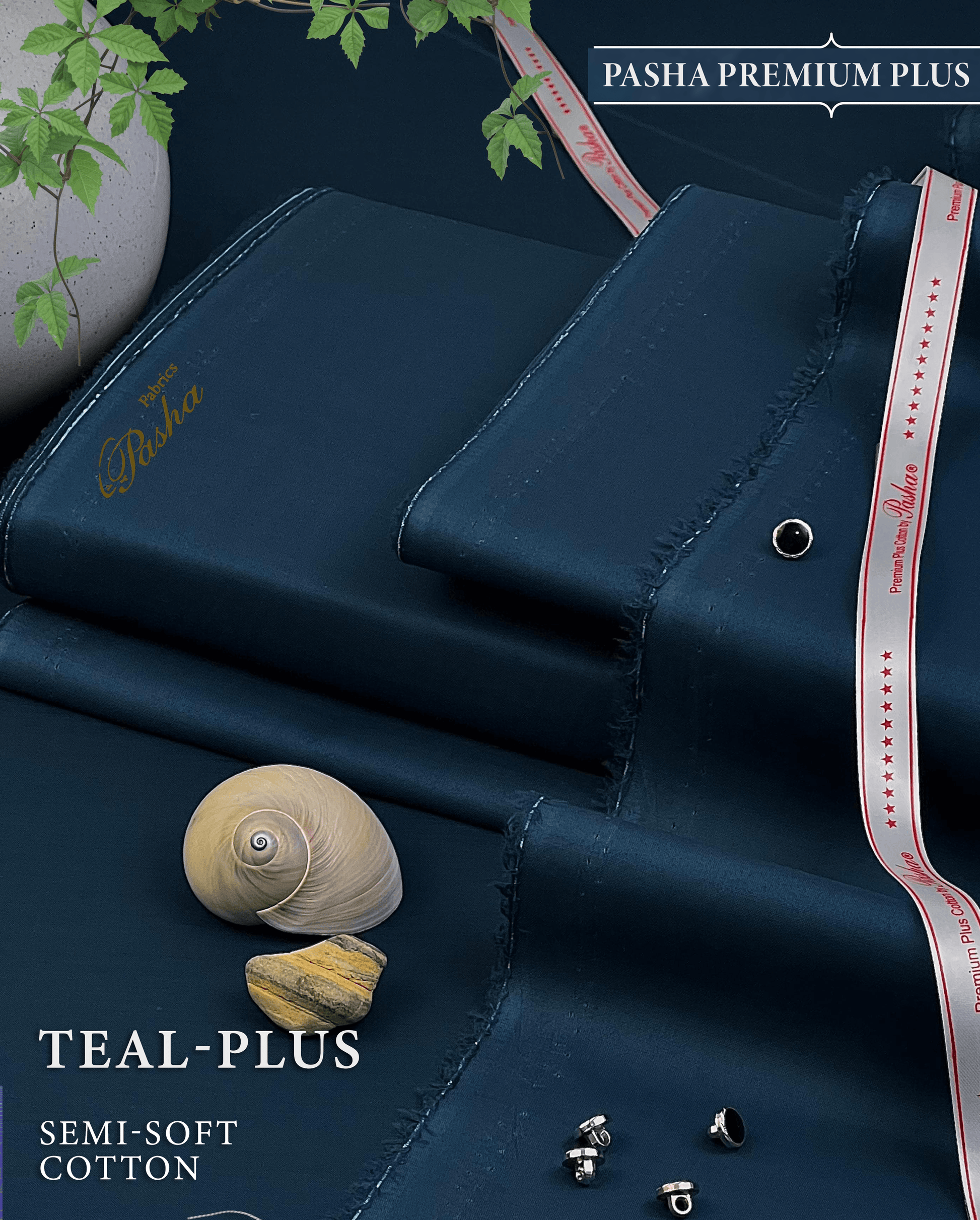 Pasha Premium Plus | Pure Egyptian Cotton | Semi-Soft Luxurious Unstitched Fabric for Men's (Teal Plus) - Sultan Fabrics