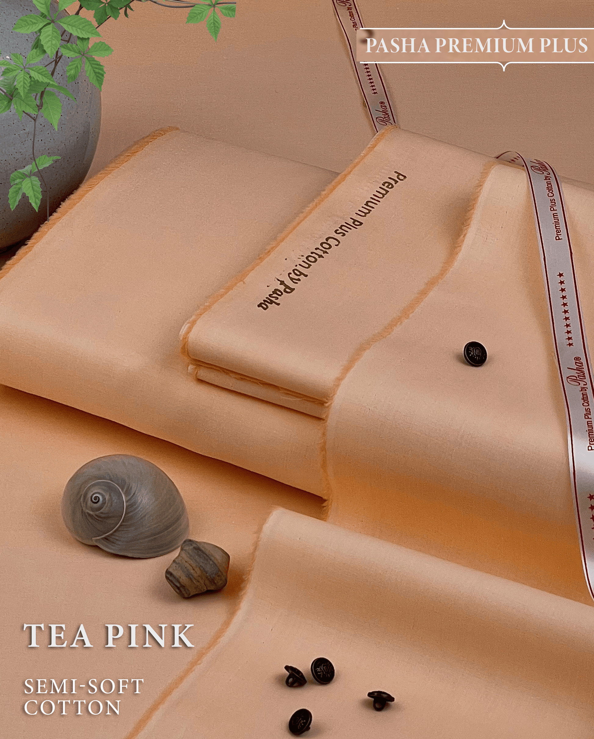 Pasha Premium Plus | Pure Egyptian Cotton | Semi-Soft Luxurious Unstitched Fabric for Men's (Tea Pink) - Sultan Fabrics