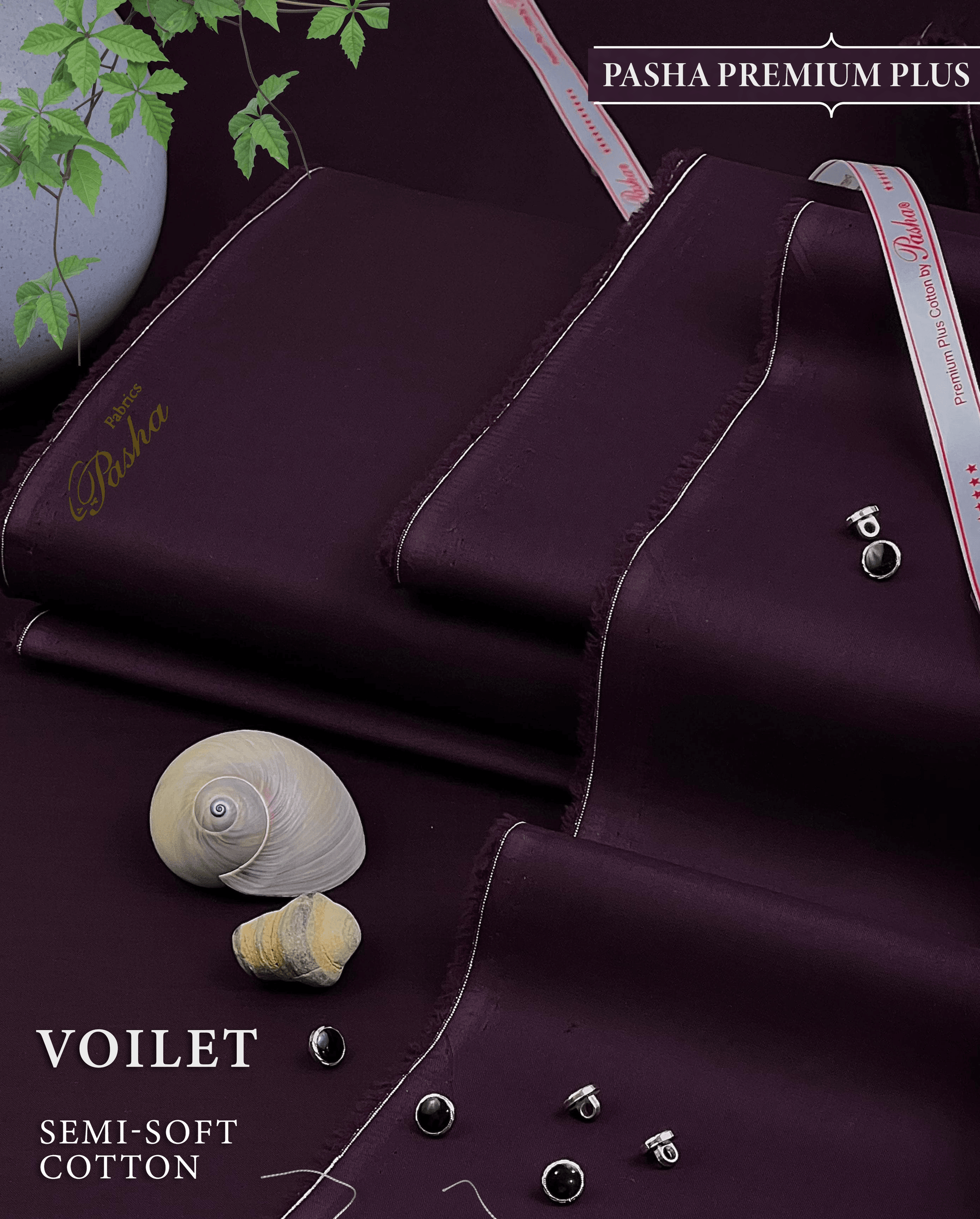Pasha Premium Plus | Pure Egyptian Cotton | Semi-Soft Luxurious Unstitched Fabric for Men's (Voilet) - Sultan Fabrics