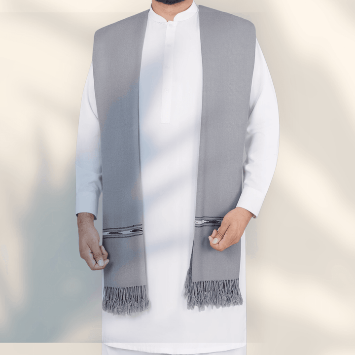 Libas-e-Andalus Blended Wool Shawl (Grey) - Sultan Fabrics