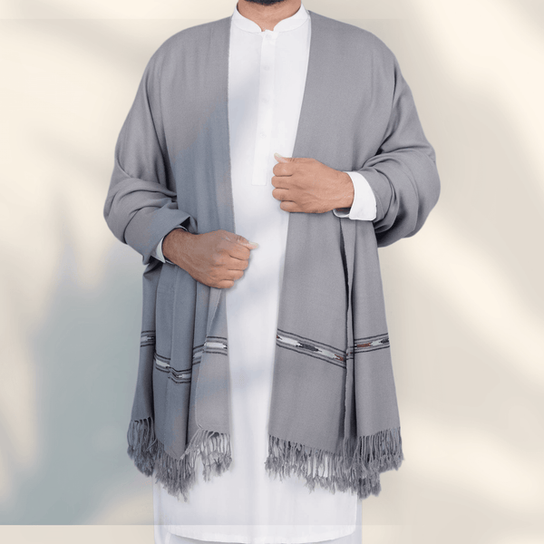 Libas-e-Andalus Blended Wool Shawl (Grey) - Sultan Fabrics