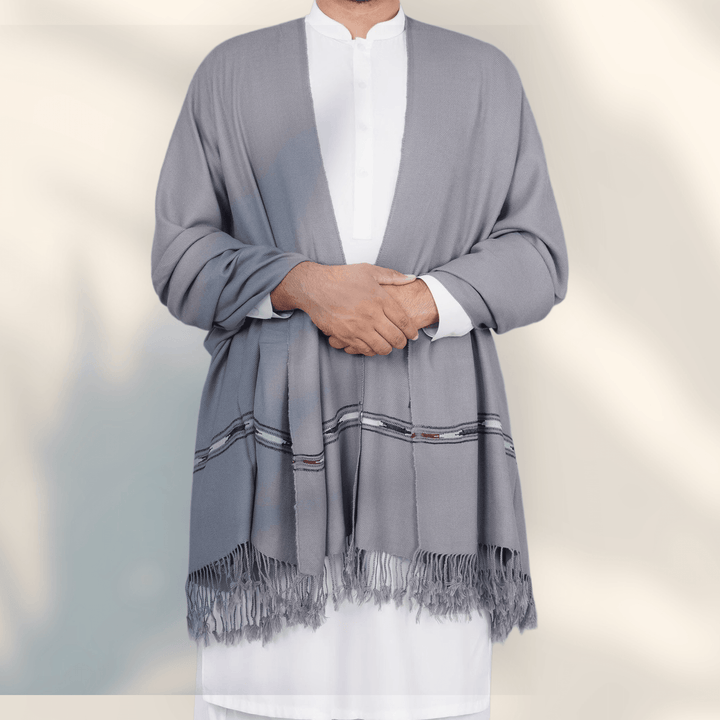 Libas-e-Andalus Blended Wool Shawl (Grey) - Sultan Fabrics