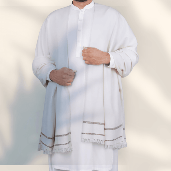 Libas-e-Andalus Blended Wool Shawl (White) - Sultan Fabrics