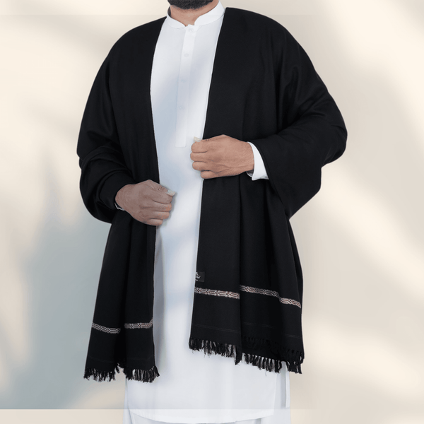 Libas-e-Andalus Blended Wool Shawl (Black) - Sultan Fabrics