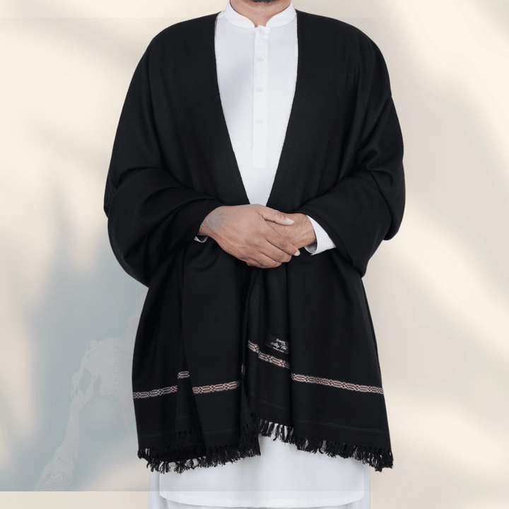 Libas-e-Andalus Blended Wool Shawl (Black) - Sultan Fabrics