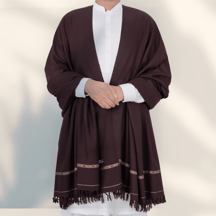 Libas-e-Andalus Blended Wool Shawl (Chocolate Brown) - Sultan Fabrics