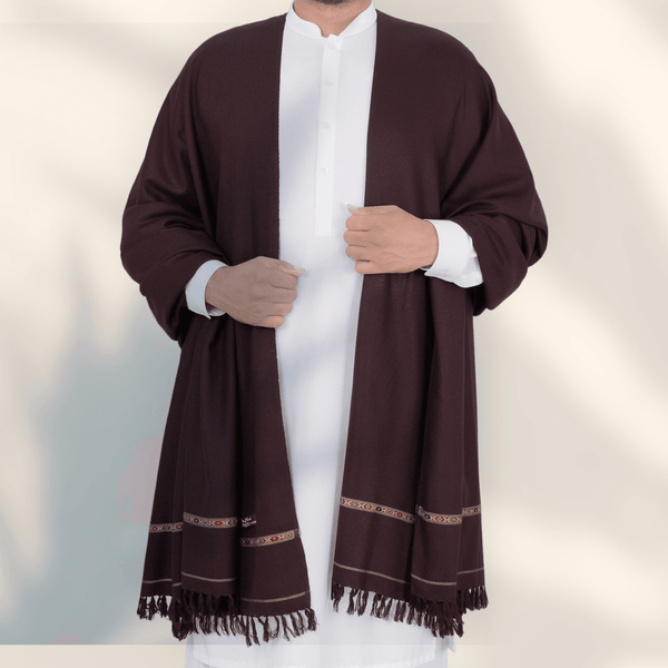 Libas-e-Andalus Blended Wool Shawl (Chocolate Brown) - Sultan Fabrics