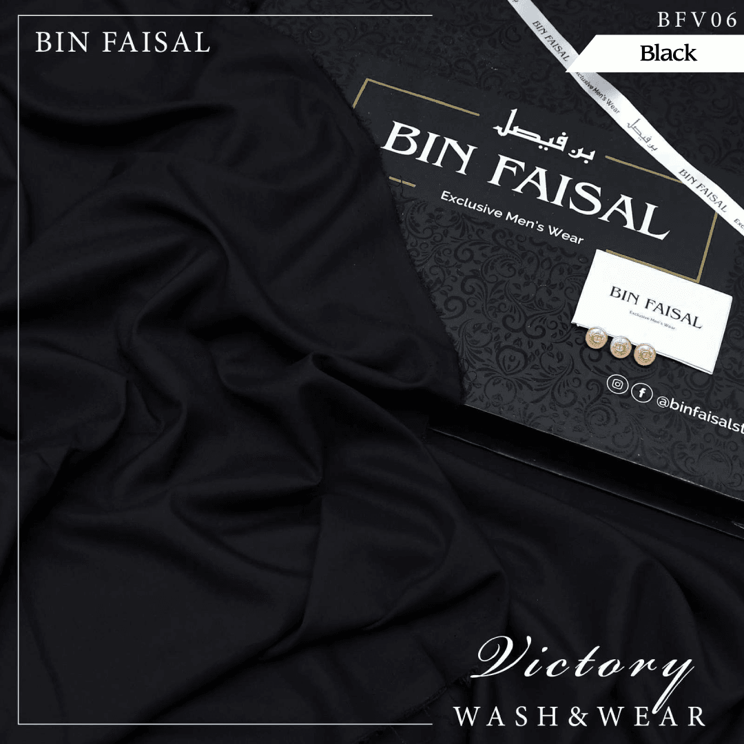 Bin Faisal Victory Wash & Wear (Jet Black) BFV-06 - Sultan Fabrics