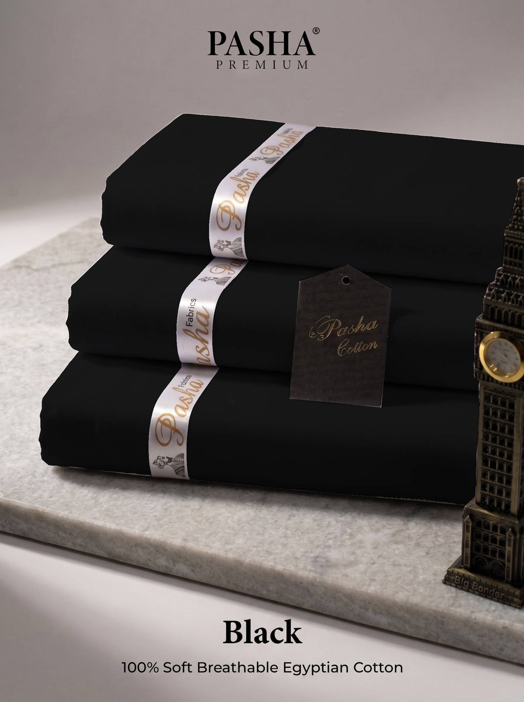 Pasha Premium | 100% Soft Egyptian Cotton | Luxurious Unstitched Fabric (Black)