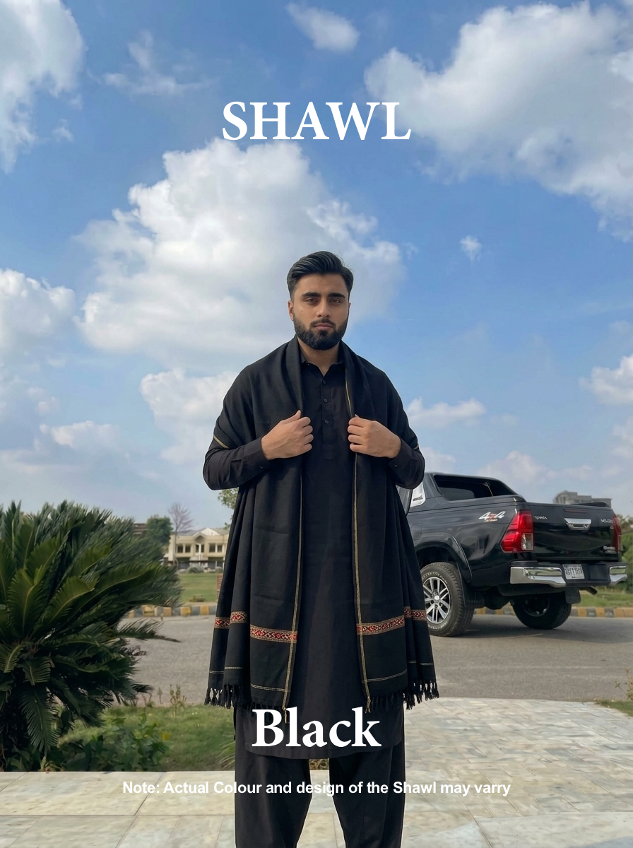 Libas-e-Andalus | Plain 100% Acrylic Men Shawl (Black)