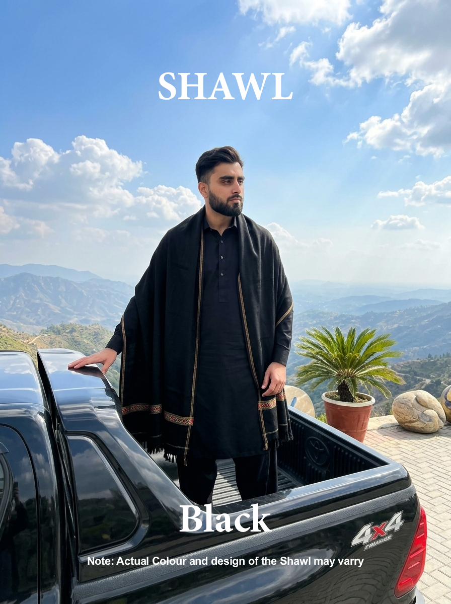 Libas-e-Andalus | Plain 100% Acrylic Men Shawl (Black)