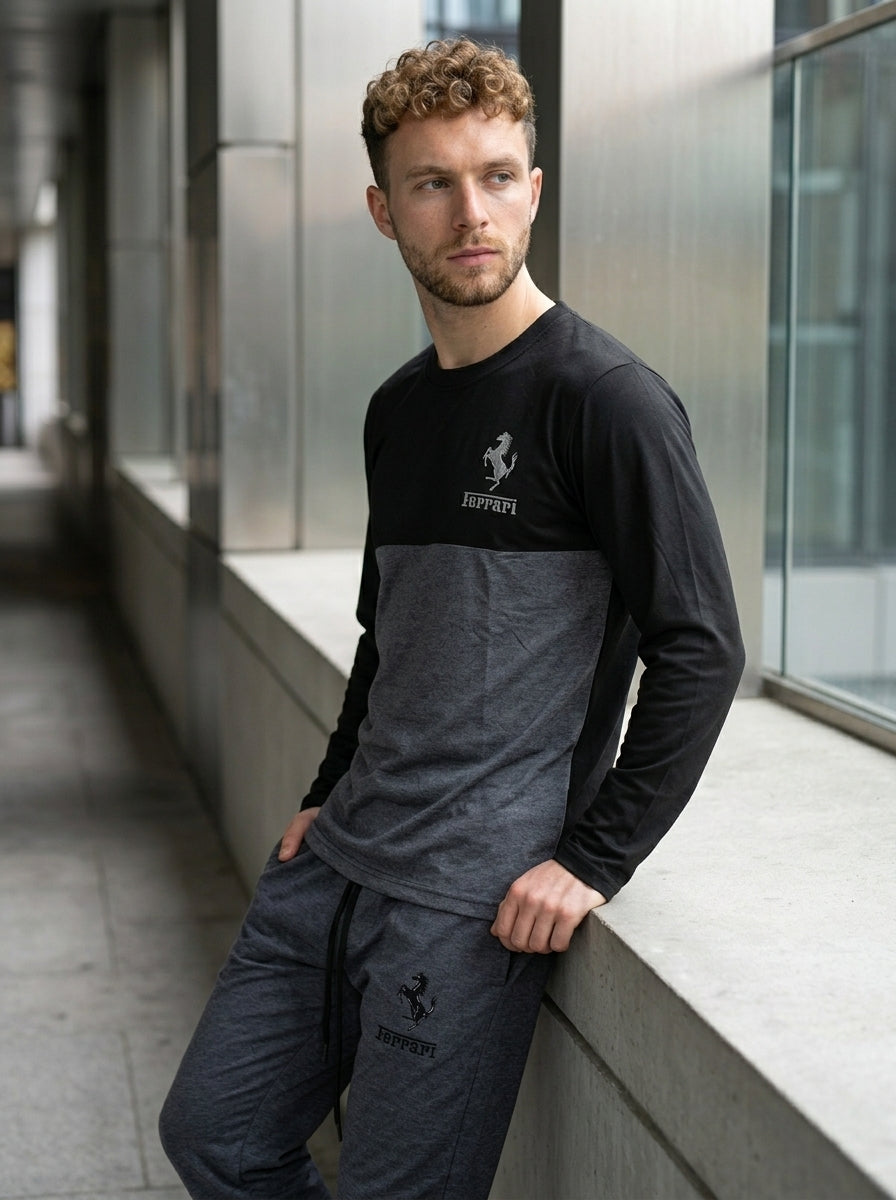 Ferrar Summer Jersey Tracksuit (Black & Charcoal)