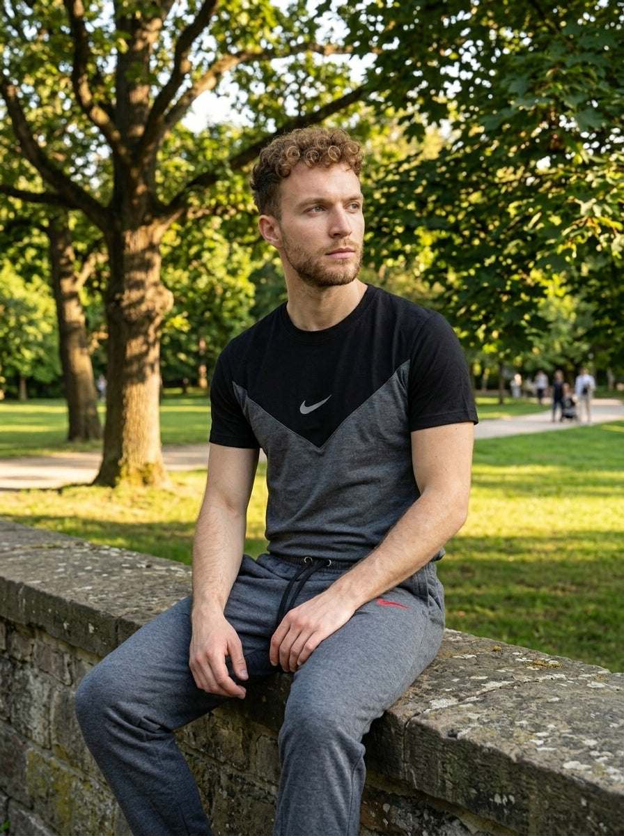 Nik Summer Jersey Tracksuit (Black & Charcoal)