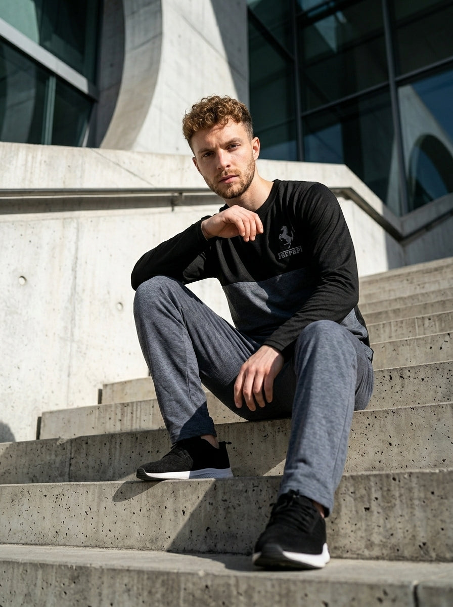 Ferrar Summer Jersey Tracksuit (Black & Charcoal)
