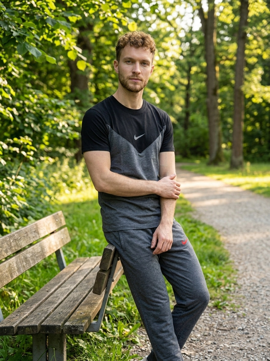Nik Summer Jersey Tracksuit (Black & Charcoal)