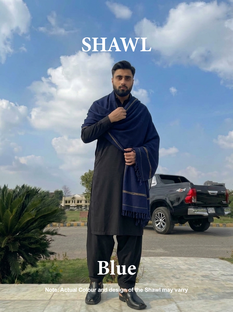 Libas-e-Andalus | Plain 100% Acrylic Men Shawl (Blue)
