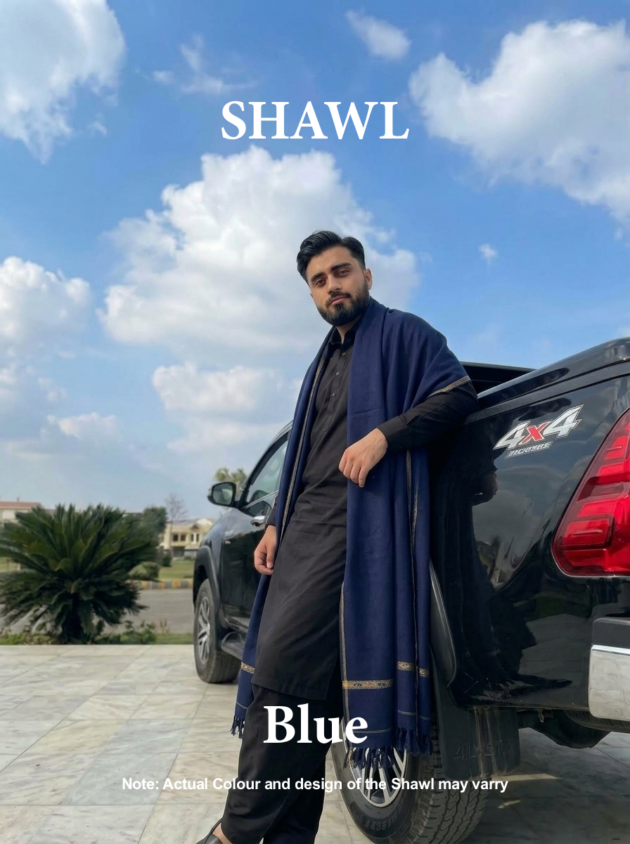 Libas-e-Andalus | Plain 100% Acrylic Men Shawl (Blue)