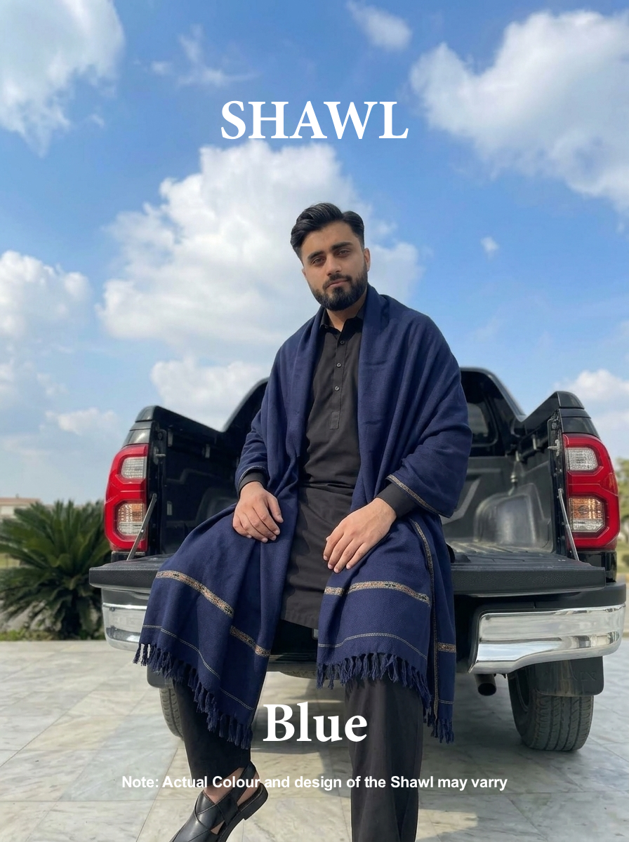 Libas-e-Andalus | Plain 100% Acrylic Men Shawl (Blue)