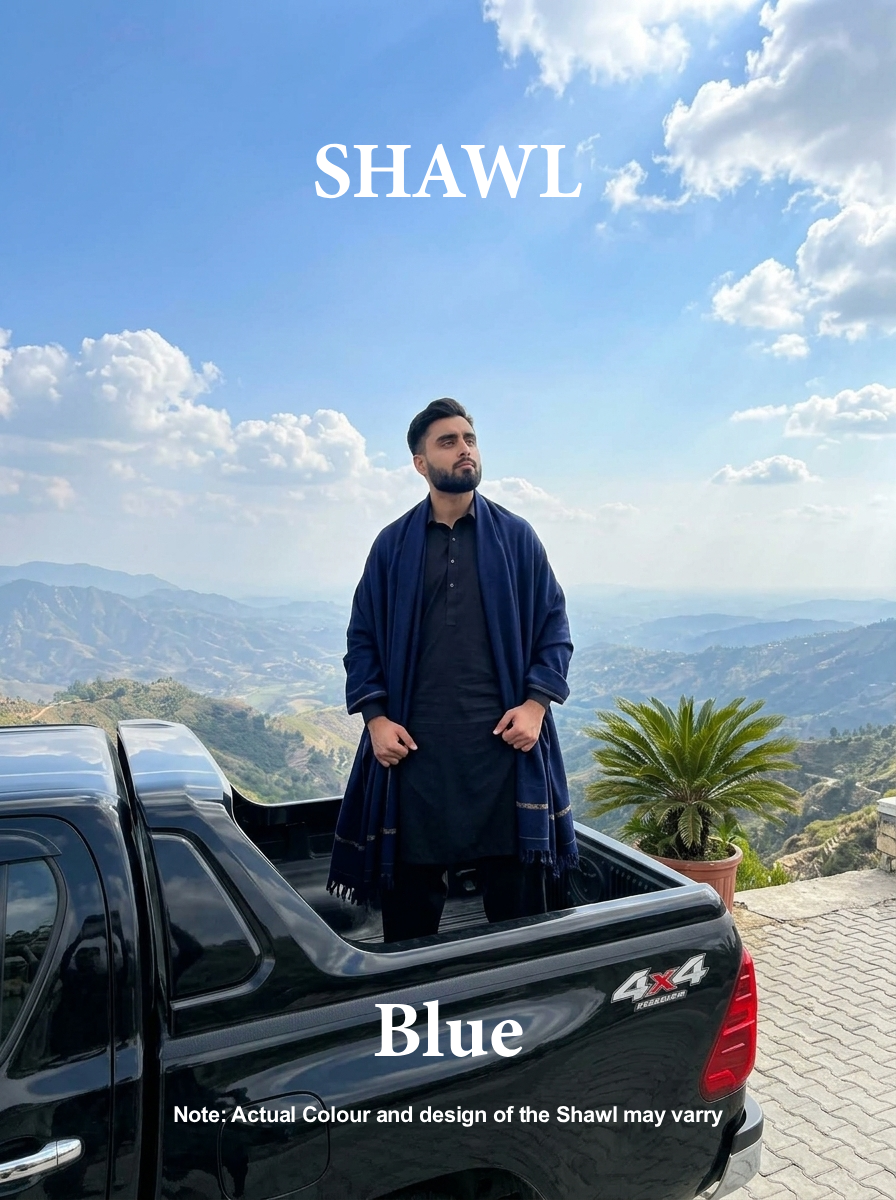 Libas-e-Andalus | Plain 100% Acrylic Men Shawl (Blue)