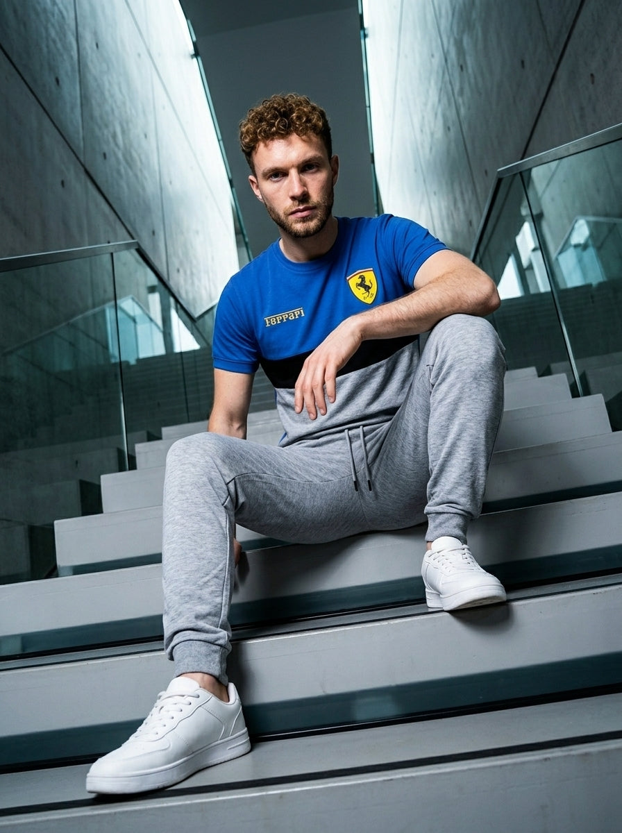 Ferrar Summer Jersey Tracksuit (Blue & Silver)
