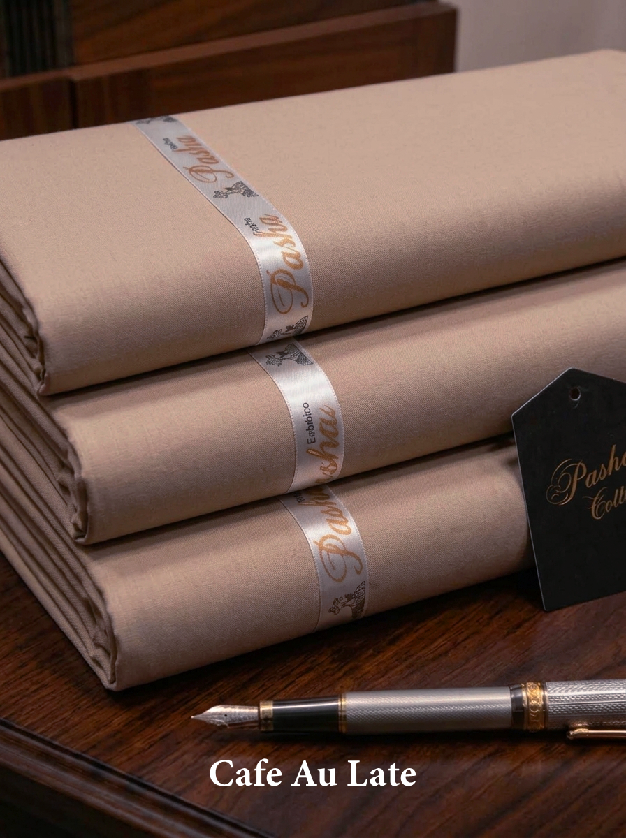 Pasha Premium | 100% Soft Egyptian Cotton | Luxurious Unstitched Fabric (Cafe Au Late)