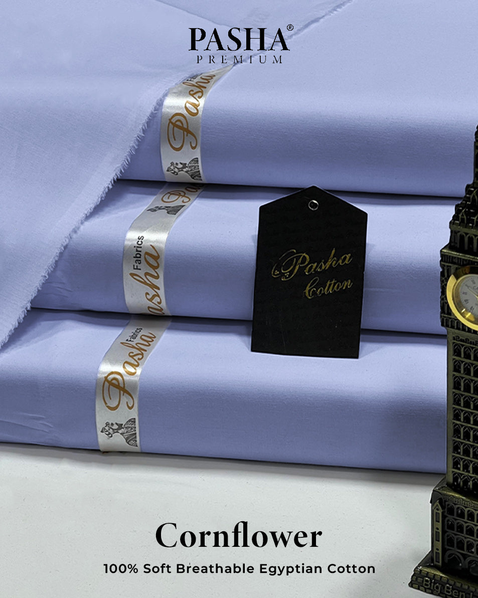 Pasha Premium | 100% Soft Egyptian Cotton | Luxurious Unstitched Fabric (Cornflower)