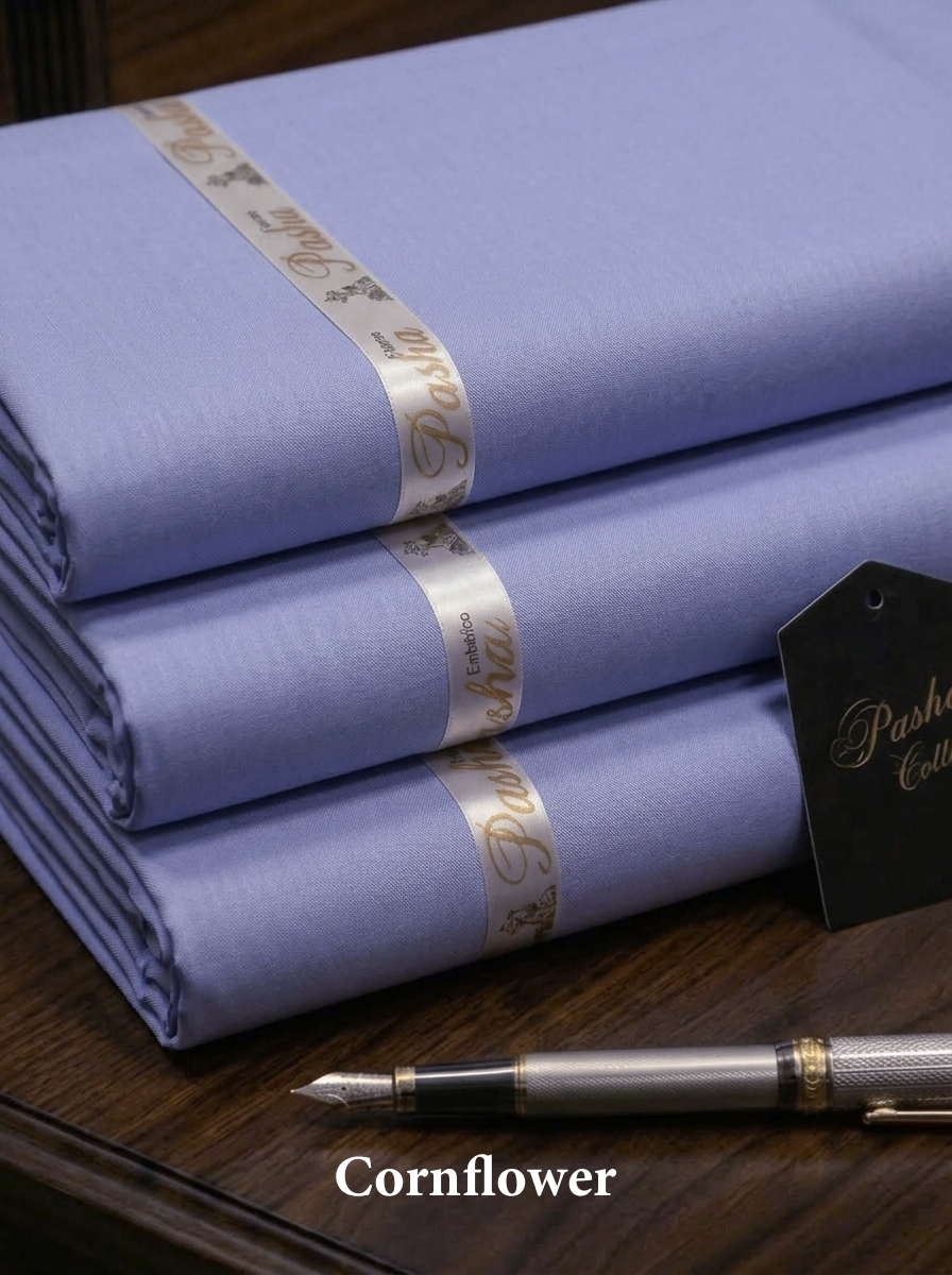 Pasha Premium | 100% Soft Egyptian Cotton | Luxurious Unstitched Fabric (Cornflower)