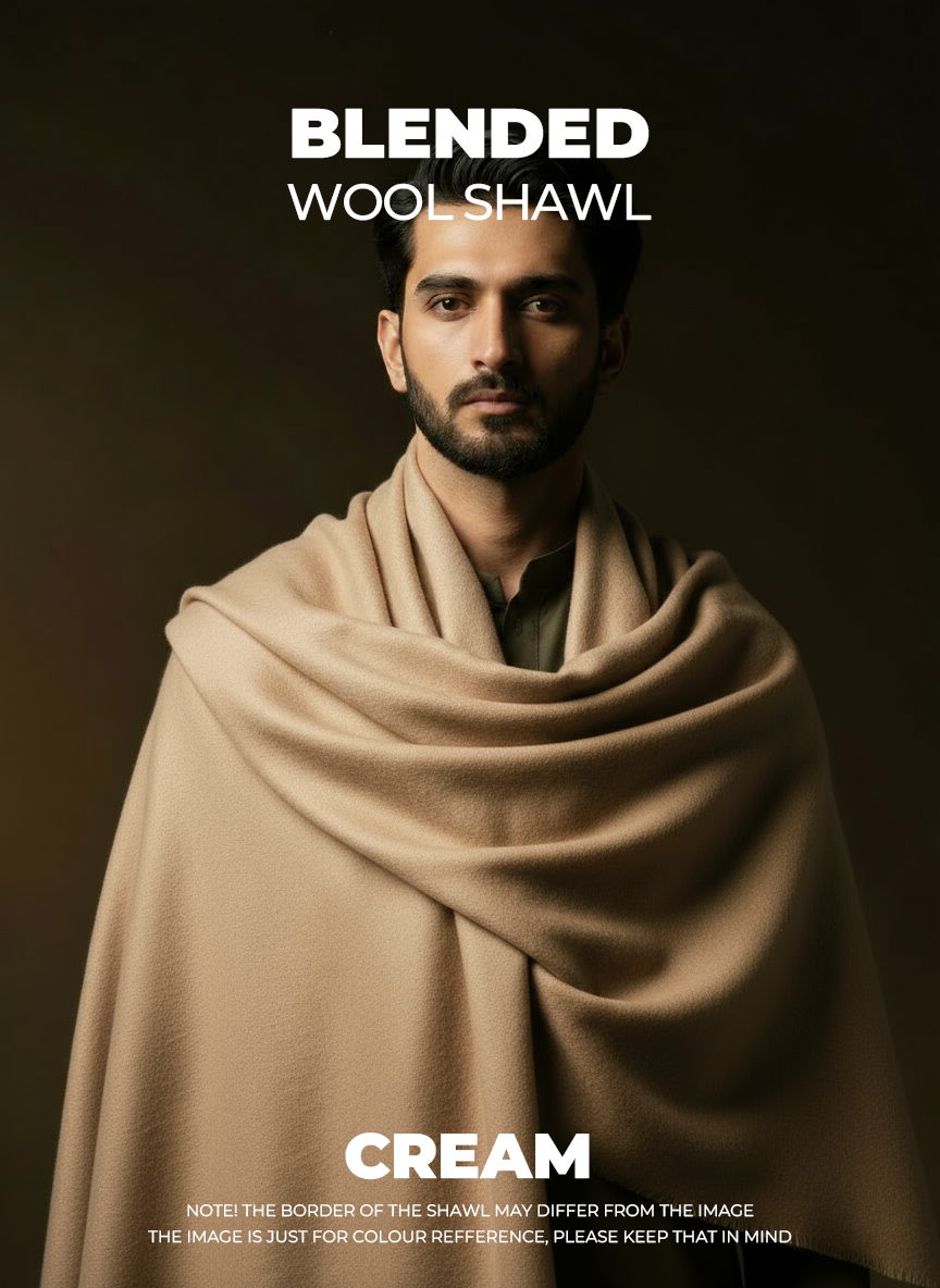 Libas-e-Andalus Blended Wool Shawl (Cream)